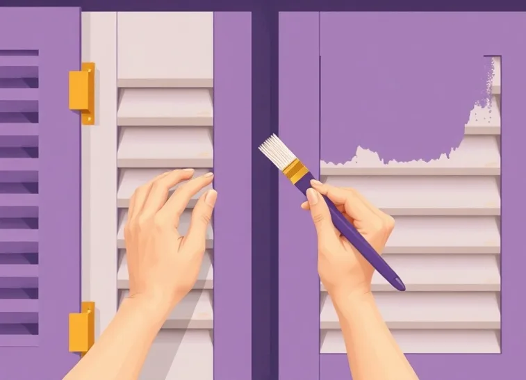 Mise en peinture au pinceau de volets et d'encadrements en bois